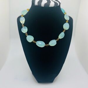 Aqua Seafoam Chalcedony Look Faceted Quartz Necklace Toggle